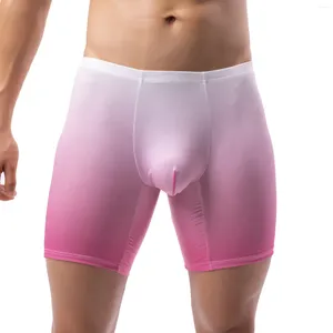 Underbyxor smarta-menmode män underkläder boxare shorts sexig gradient färg paniter bulge penis påse långt ben underbundna boxarehorts cueca