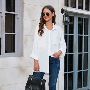 Women's Blouses 2023 Spring Summer Cotton Shirts Office Lady Casual Oversized Crepe White Long Sleeve Loose Blouse