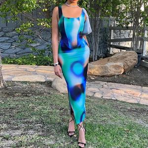 Work Dresses 2023 Summer Women Sexy Fashion Printed Sleeveless Vest Top Split Half-body Skirt Two Piece Set Ladies Beach Night Club Casual