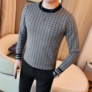 Novo fino ajuste fino coreano masculino em torno do pescoço listrado manga longa camisola outono inverno camisola de malha casual camisola topo S-4XL