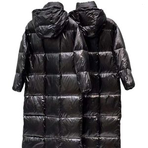 Mengkou 23 Winter Thick And Plush Long Hooded Bread Jacket, Down Jacket, Black Glossy Paint Fabric, 90% White Goose Down