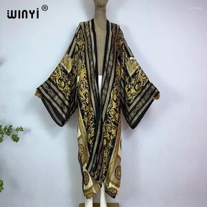 Kvinnors badkläder Winyi Kimono Classic Pattern Print Beach Outfits For Women Bohemian Cardigan Cover-Up Stitch Boho Maxi Holiday Party