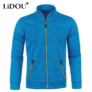 Jaquetas masculinas 2023 outono inverno cor sólida manga comprida tricô cardigan homem casual solto confortável zíper bolsos todos os jogos outwear 231207