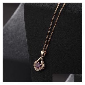 Pendant Necklaces 2023Luxury Love Drop Necklace Colorf Gemstone Clavicle Chain Stainless Steel Jewelry Sets Aesthetic Delivery Pendant Otkya