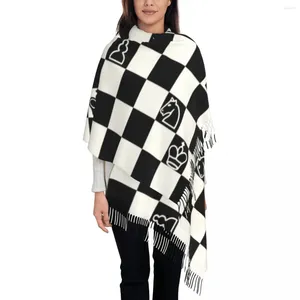 メンズタンクトップレディーロングファッションチェススカーフ女性冬秋の柔らかい暖かいタッセルショールラップチェスボードゲームスカーフ