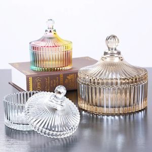 Lagringslådor Europeiska lyxkristall Transparent glasrening avgasande skålbehållare Creative Jewelry Box With Lid Candy Jar Decoration 231208
