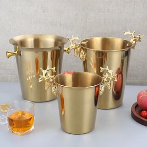 Ishinkar och kylare KTV Wine Chiller Bottle Cooler Beer Beer Chiller Ice Barrel Silver Gold Gold European Style Champagne Barrel Deer Head Ice Bucket 231207