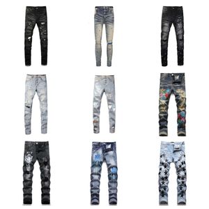 Men's Jeans Purple Designer High Street Embroidery pants Womens Oversize Ripped Patch Hole Denim Straight Fashion Brand Streetwear slim