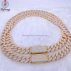 Lifeng Hot Selling 18mm Width Two Rows 925 Silver Gold Plated Vvs Moissanite Hip Hop Jewelry Fulliced Out Diamond Cuban Chain
