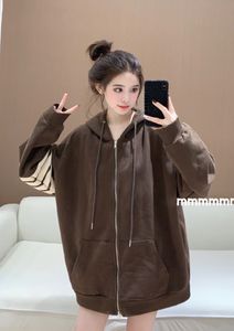 European Women's Wear Station 2023 New European Fashion Lazy Style Plush Thickened Hooded Zipper Open Sweater Coat