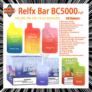 Original Relfx Bar BC5000 Puff Disposable Vape Pen 0% 2% 3% 5% Strength 20 Flavors 15ml Pod E cigarettes 650mAh Rechargeable Battery