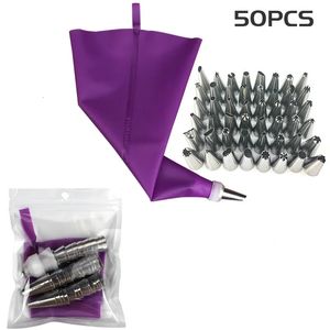 Baking Moulds 8 14 26 50pcs Silicone Pastry Bags Tips Kitchen DIY Cake Icing Piping Stainless Nozzle Reusable Cream Decorating Mouth Tools 231207