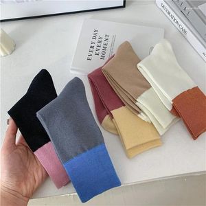 Women Socks Retro For Men Korean Cotton Color Matching Simple Warm Winter Japanese Casual Sports Mid-calf Women's