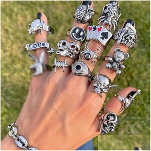 Couple Rings Ins Gothic Punk Heart Grog Skl For Women Men Vintage Spider Rabbit Face Ring Fashion Jewelry Gift 220719 Drop Delivery Dhlob