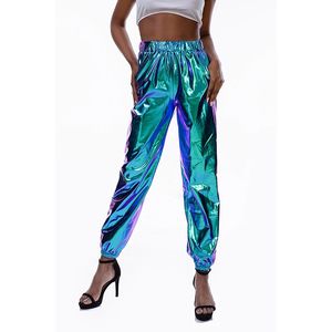 Женские брюки-двойки Pantalon Metallique в стиле хип-хоп de rue decontracte pour femme с блестящей голограммой и лазерным эффектом 231206