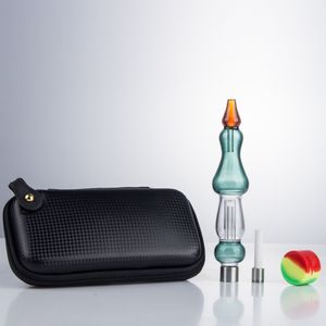 Headshop214 NC035 DAB RIG Sigara Boruları Torba Set Renkli Calabash Stil Bbdy Yaklaşık 6.89 inç Tüp Cam Bong 510 Kuvars Seramik Tırnak Dabber Alet Zipper Kılıf