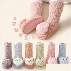 First Walkers Winter Baby Walking Shoes With Soft Soles Cartoon Figurines Glue Dispensing Anti Slip Floor And Socks Drop Delivery Ki Otffr