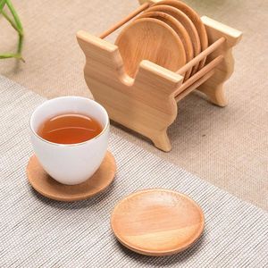 Masa Paspasları Yüksek Kaliteli Bambu ve Tutucu Seti Ev Ofis Toplantı Odası Kupalar İçme Bardağı Mat Çay Aksesuarları