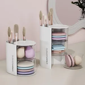 Storage Boxes Plastic Makeup Box Rotating Organizer Multi-layer Round Air Cushion Cosmetic With For Powder