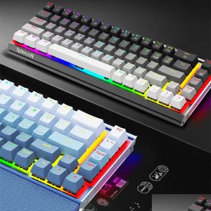 Klawiatury N K641 FL Metal Mechaniczne RGB Odkłócenie 68 Klucz PBT Gaming Niebieskie Czerwone Przełączniki dla komputerów dostarczających PC Myszy Networking w DH086