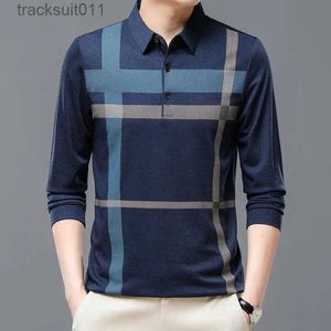 Men's T-Shirts New Elastic Autumn Long Sle Mens Shirts Luxury Loose Wide Striped Business Casual Warm Tops Fashion Man Tees 4XL L231208