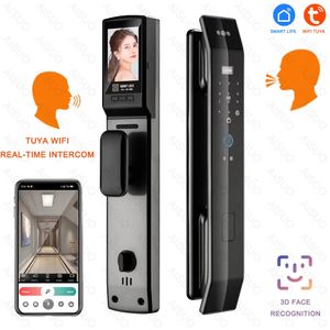 Smart Lock Tuya 3D Face Real-time Intercom Smart Door Lock Security Camera Intelligent Fingerprint Password Biometric Electronic Key Unlock 231207