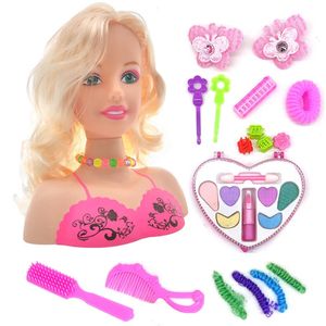 Beauty Fashion Stylist Kids Makeup Toys For Girls Half Body Hairstyle Doll With Cosmetic Set Training Head Pretend Play Toy Gift 231207