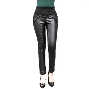 Frauen Hosen Winter Dicker Echtes Leder Weibliche Hohe Taille Casual Schafe Haut Hosen Stickerei Stretch Bleistift F518