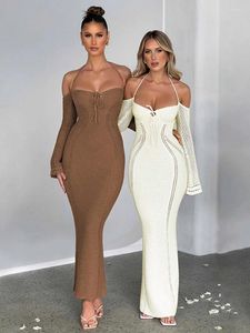 Casual Dresses Women's Fall Winter Evening Party For Women Elegant Sexy Halter Neck Backless Bandage Long Maxi Knit Sweater Dress 2023
