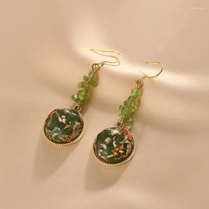 Dangle Earrings 2023 Arrival Drop Fashion Metal Vintage Retro Green Round Simple Resin Female Light Luxury Jewelry