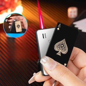 Metal Red Flame Playing Card Unusual Torch Turbine Butane No Gas Lighter Creative Windproof Outdoor Personalized Men's Gift