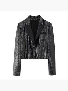 Women's Suits Blazers Ladies Club Style Stylish Shiny Sequins Autumn Black Short Blazer Outwear Chic Girl's Fashion Long Sleeve Streetwear Jacket 231208