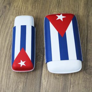  Yaratıcı Vintage Deri Puro Kılıf Taşınabilir Küba Bayrak Hediyelik Hediye İki ve Üç Finger Humidor Taşıma Puro Çantası Seyahat