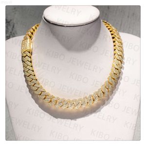 Popular Iced Out Rapper Hiphop Chian 14mm 18k Gold Plated 925 Silver Moissanite Cuban Link Men Chain
