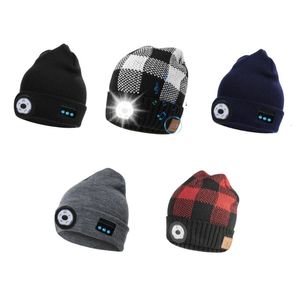 Beanie Skull Caps Unisex Bluetooth compatible Beanie Hat with Light Wireless Headphones Unique Christmas Tech Gifts for Men Women Dad 231208