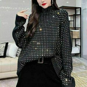 Maglioni da donna Moda coreana Diamanti Dolcevita autunno inverno allentato Abbigliamento femminile Maglioni lavorati a maglia a maniche lunghe tinta unita tinta unita