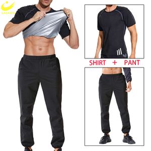 Män bastu topp svett byxor viktminskning t shirt bantning leggings träning byxor kropp shaper fat brännare fiess gym