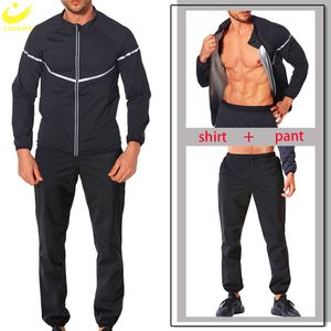 Men Sauna Suit Sweat Set Slimming Leggings Top Weight Loss Jacket Pant Workout Trousers Fiess Fat Burner Zipper Thermal