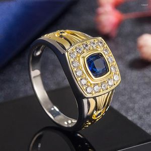 Cluster Rings HOYON 18k Gold Color Set Diamond And Sapphire Dual Men's Ring Business Vintage Blue Crystal Gift Jewelry