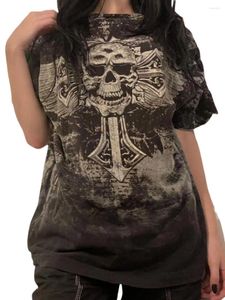 T-Shirts für Damen, Vintage-Stil, Totenkopf-Druck, Sommer-T-Shirt, Rundhalsausschnitt, kurze Ärmel, lockere Oberteile, lässig, Herbst, passende Streetwear