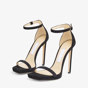 Fashion Women Sandals Luxury Alva 120 Mm Pumps Italy جميلة مثير الملاحم كلاري الكاحل Sling Black Suede Designer Summer Wedding Party High High Cheels Box EU 35-43