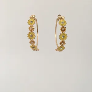 Hoop Earrings Pretty Gold Color Plating Yellow Flower Daisy Around Earings For Women Girl Lady Gift Box Packing Jewelry