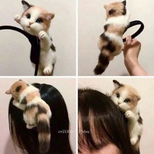 Headbands Cute 3D Simulation Lying Cat Girl Headband Hairband Party Headdress Hair Hoop jewellery accessories Christmas Gift Dropship 231207