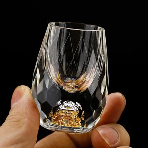 Şarap Gözlükleri Lüks Kristal Cam Votka Cam Sake Shochu Cam Bar likör Çift Alt Altın Folyo Cam Çay Kupası Üst düzey Hediyeler Sert Likör 231208