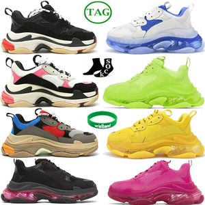 Platfrom Sapatos Casuais Mulheres Homens Triple S Tênis Clássico Moda Sneaker Mulheres Mens Treinadores Couro de Alta Qualidade Preto Branco Pacthwork Preto Azul Rosa Branco Vermelho