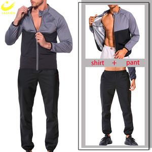 Män bastu kostym svettjacka byxor bantar leggings topp viktminskning set träning fiess gym fat brännare blixt termisk