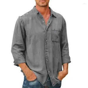 Men's Casual Shirts Spring Autumn Lapel Solid Pocket Shirt Single Breasted Business Social Long-sleeved And Blouses