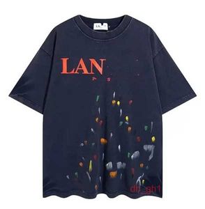 Lanvin Erkek Tişörtleri Gömlek Yüksek Kalite 2023 Yeni Güzel Giyim Yaz Modası Lanvin Hoodie Benekli Mektup Baskı ve Günlük Kısa Kollu Lanvins CMBT