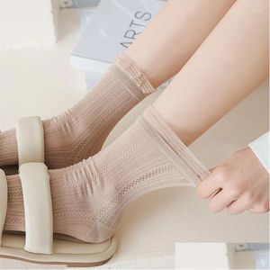 Socks Hosiery Women Lolita Frilly Thin Stripe Hollow Breathable Long Female Calcetines Mujer Medias Drop Delivery Apparel Underwear Wo Otyaj