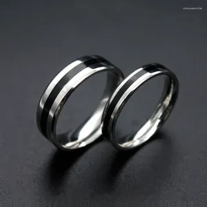 Cluster Rings Simple Black Silver Color Stainless Steel Ring Lover Couple 4mm 6mm Width For Women Men Vintage Cool Drop